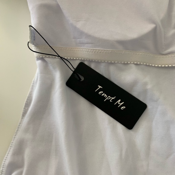 White Strapless Ruffled Bathing Suit Tempt Me Green Floral Women’s size Large - Picture 12 of 13